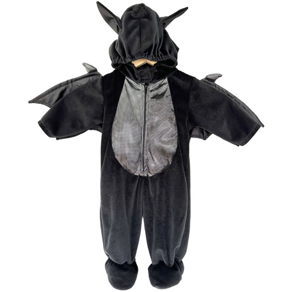 Baby Bat Costume Zip Up Onesie Footed & Hooded w/ Wings Size 3-6 Months - Picture 7 of 8